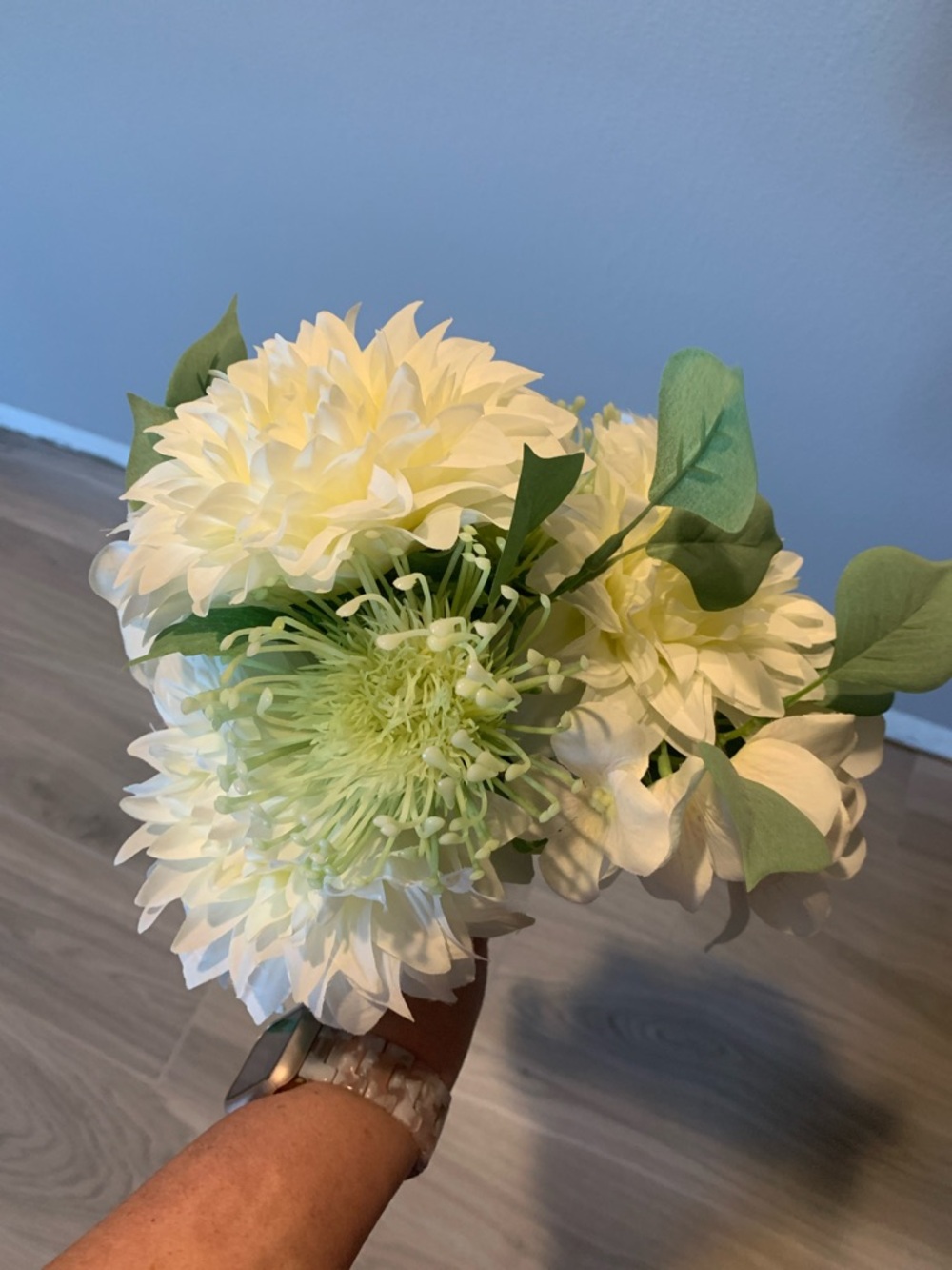 Kirklands White and Cream Faux Floral Bouquet with Green Foliage